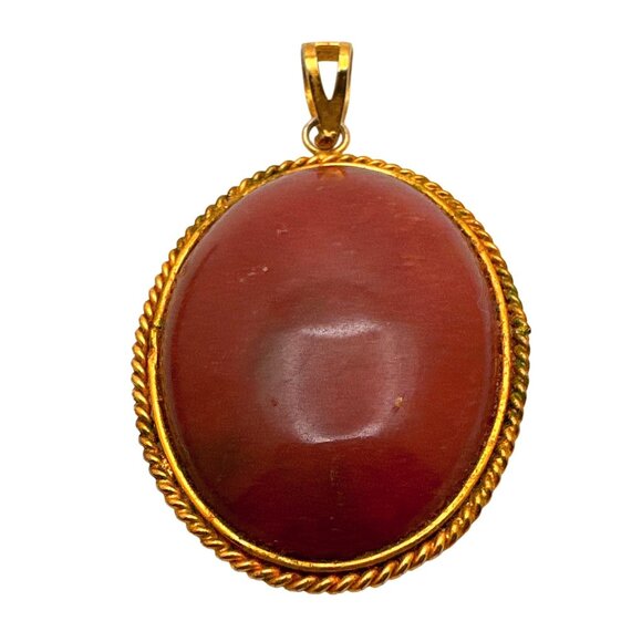 Vintage Cabochon Red Jasper Pendant Gold Tone Statement Boho Regal Timeless Chic - Picture 4 of 8